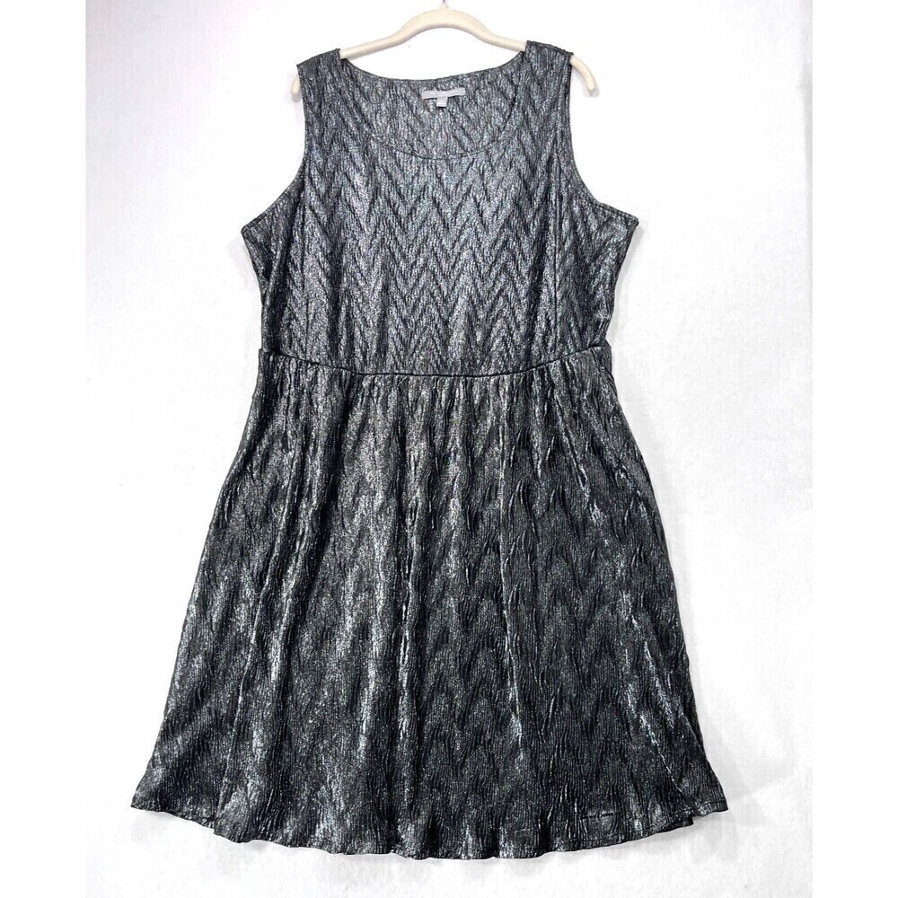 Vintage NY Collection Dress Women 2X Silver Metallic Flowy Romantic Sparkle Y2K
